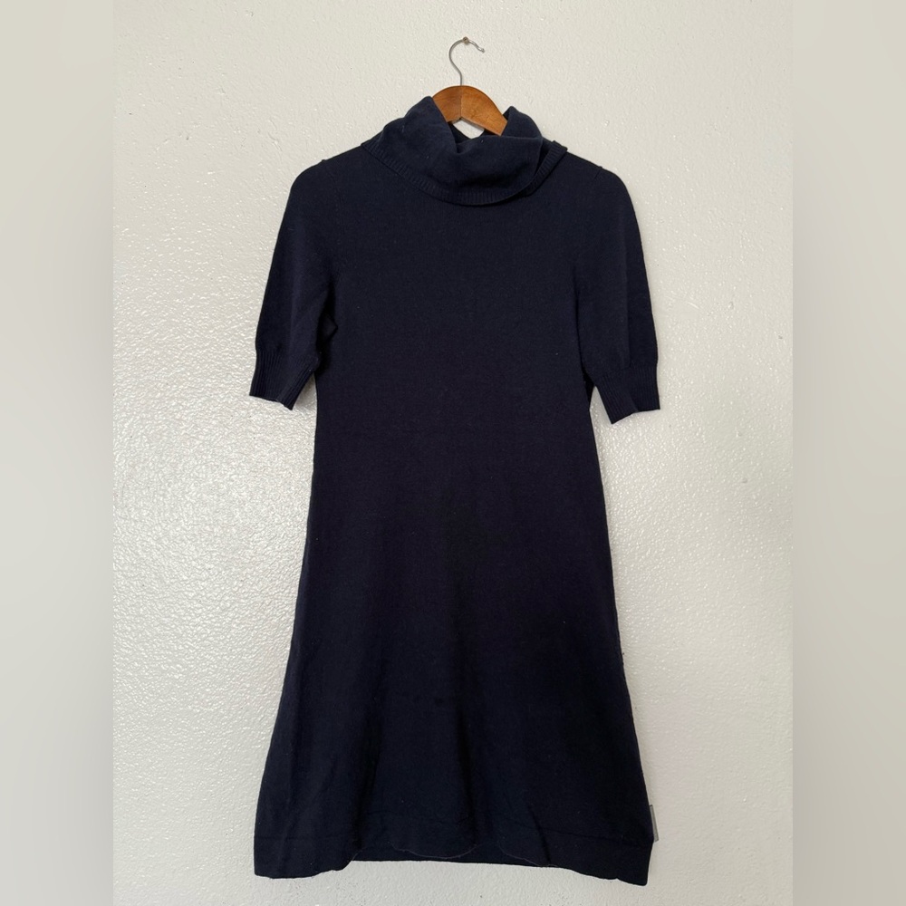 Banana Republic Luxury Cozy Navy  Sz M Turtleneck  3/4 Sleeve Sweater Dress Knit